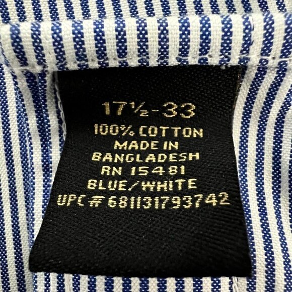 Members Mark Mens Button Down Shirt Blue White Striped Long Sleeve Pocket 17.5 - Picture 11 of 11